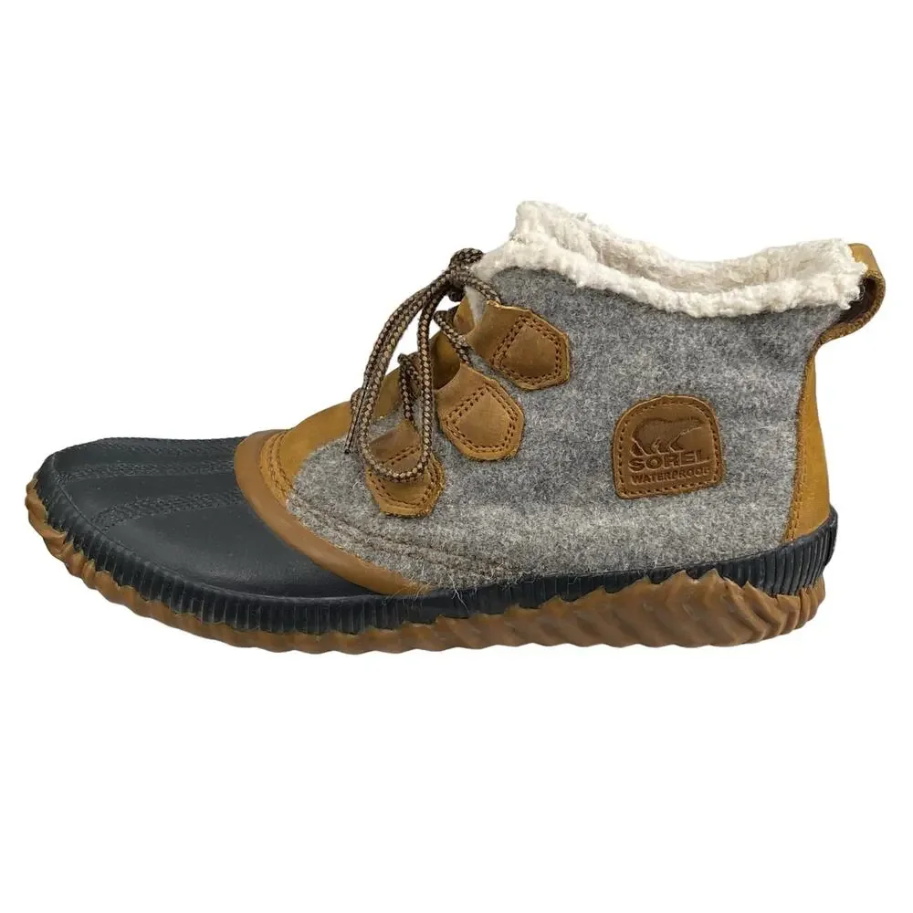 Sorel Women's Out N About Grey Leather Rain Duck Boot Size US 10 - Picture 3 of 11